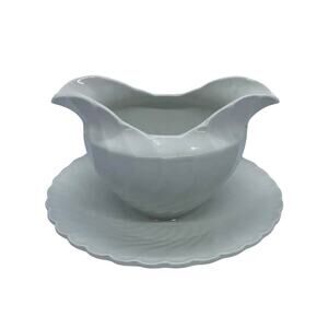 1960’s Burgess & Leigh Queens White Ironstone Gravy Boat Attached Underplate